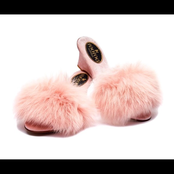pink fluffy mule slippers
